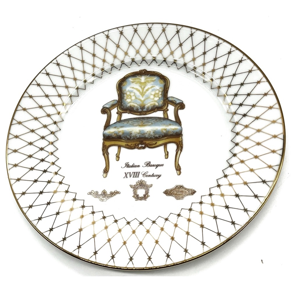Henriette Porcelain French Chairs Collection Plate ''Blue Italian Baroque Chair"